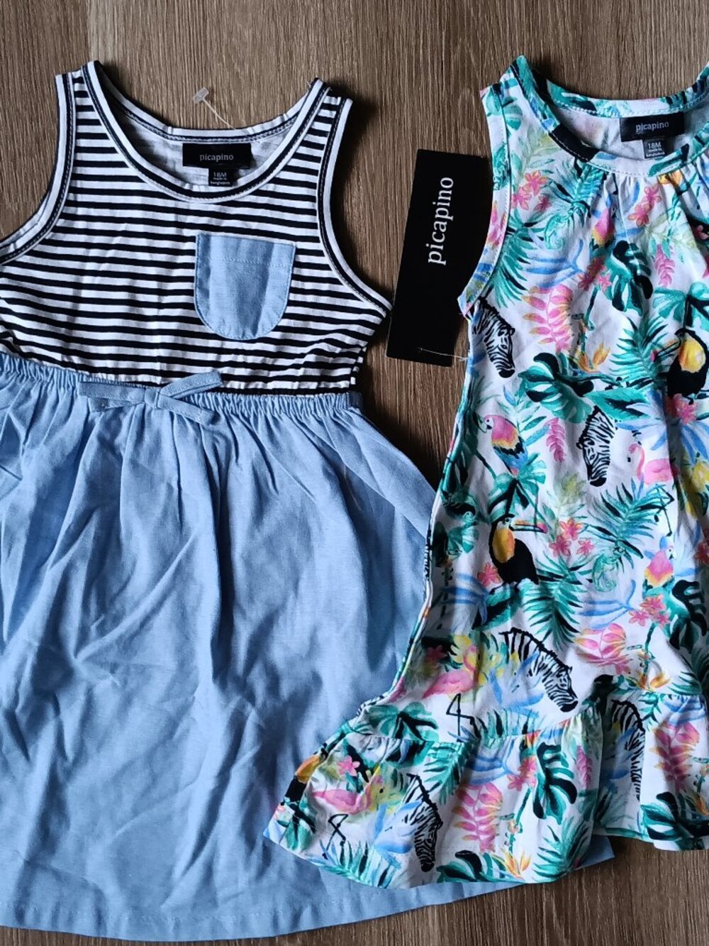 Picapino 2 Pc Pack Set Girls Summer Dresses Cotton 100% Size 18M New